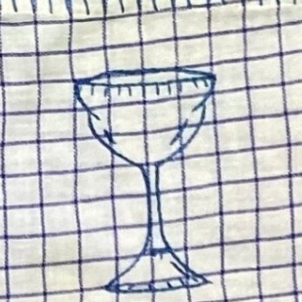 Hand Embroidered Wine Glass Kitchen Towel Barware Blue‎ White Check